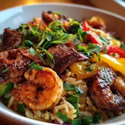 Jerk Steak Shrimp Pilaf