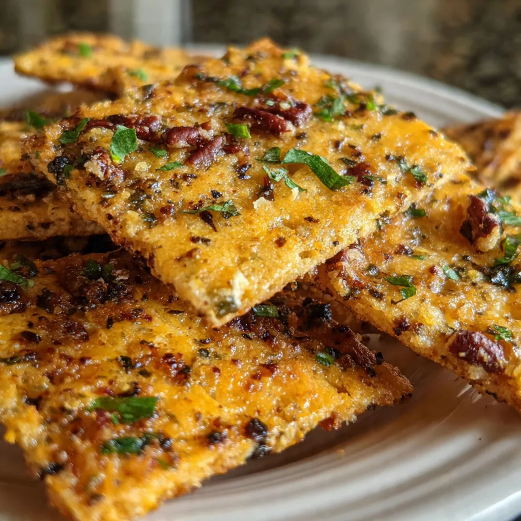 A rustic bowl filled with golden brown Southern Cheese Pecan Crackers fresh from the oven